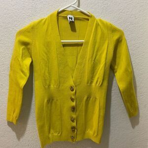 M MISSONI Yellow V Neck Knit Lightweight Cardigan size 6